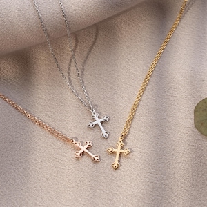 Real Solid Gold Cross Necklace, Dainty Cross Necklace for Women, White Gold Cross Pendant, Rose Gold Cross, Small 14K Gold Cross Necklace