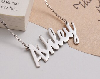 21st Birthday Gifts for Her, Name Plate Necklace, Gothic Name Necklace, Script Name Necklace, Personalized Handmade Jewelry, Christmas Gifts