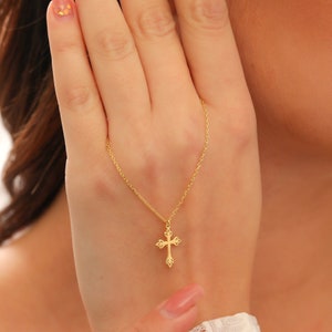 Dainty 14K Solid Gold Cross Necklace for Women, Religious Christmas Gifts for Her, Christian Jewelry, Tiny Cross Necklace for Women