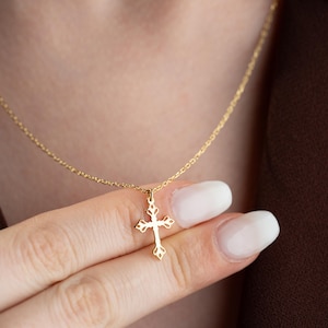 14K Solid Gold Cross Necklace Women, White Solid Gold Cross Necklace for Her, Christian Gifts, Baptism Gifts, First Communion Gifts for Her