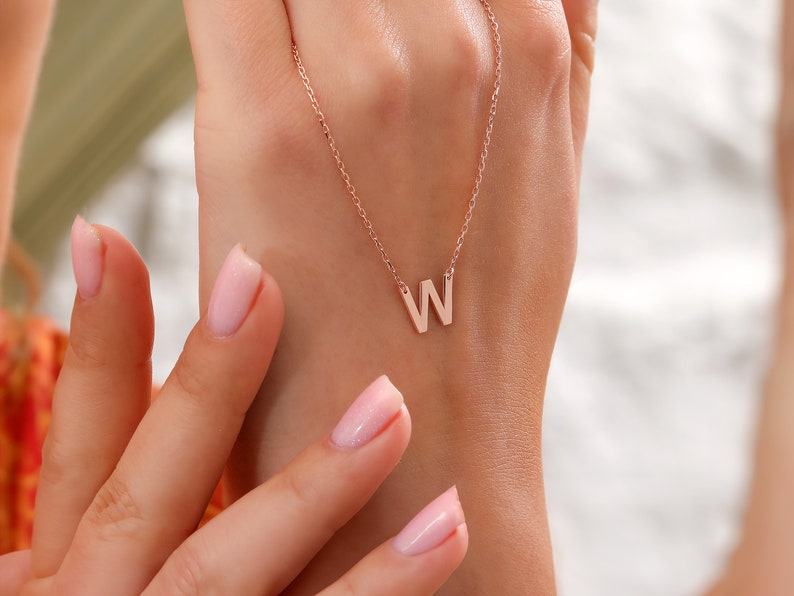 Dainty Solid Gold Initial Necklace for Women, Bridesmaid Gift, 15th