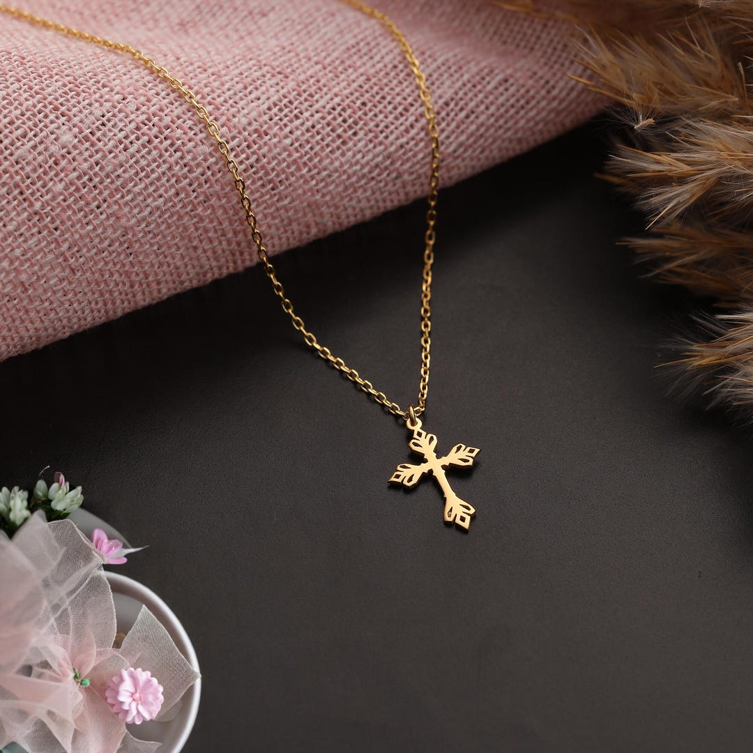 14K Solid Gold Cross Women Necklace, Christian Necklaces for Her, Tiny ...