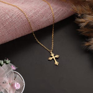 14K Solid Gold Cross Women Necklace, Christian Necklaces for Her, Tiny Cross Pendant, Religious Gifts, Sterling Silver Cross Necklace