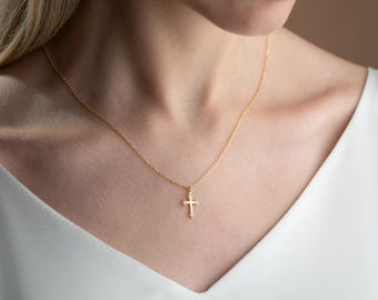 Cross Necklace For Women, 925K Sterling Silver Cross Pendant, Tiny  White Gold Cross for Her, Christian Christmas Gifts