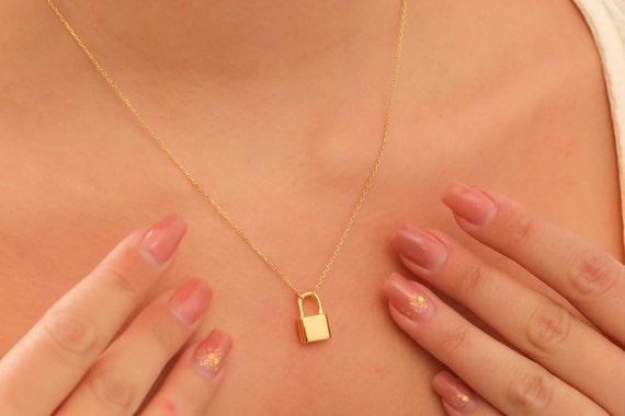 Gold Lock Pendant Necklace Padlock Pendant Necklace Gold Lock 