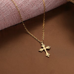 Religious Gifts for Teenage Girls, Small Cross Necklace for Women, 14K Solid Gold Dainty Cross Pendant For Her, Gold Christian Jewelry