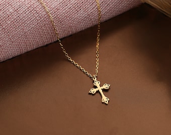 Religious Gifts for Teenage Girls, Small Cross Necklace for Women,  Gold Dainty Cross Pendant For Her, Gold Christian Jewelry