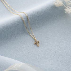 Dainty 14K Gold Cross Necklace, Cross Pendant For Women, Christian Jewelry Gifts for Her, Sterling Silver Cross Stone Necklace, Baptism Gift