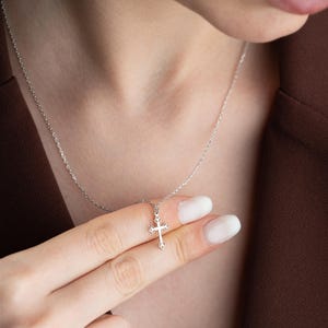 White Solid Gold Cross Necklace, Dainty Cross Necklace for Women, White Gold Cross Pendant, Rose Gold Cross, Small 14K Gold Cross Necklace