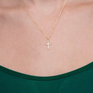 Simple Sterling Silver Cross Necklace for Women, 14K Solid Gold Cross Pendant, Small Cross Necklace, Dainty Cross, Christian Jewelry for Her
