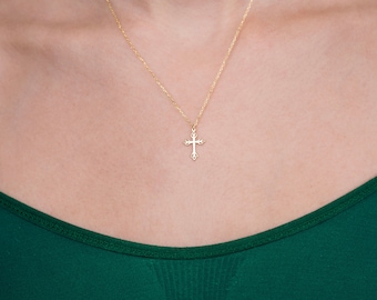 Simple Sterling Silver Cross Necklace for Women,  Gold Cross Pendant, Small Cross Necklace, Dainty Cross, Christian Jewelry for Her