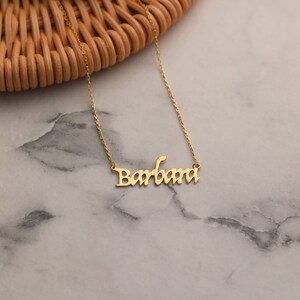 Name Plate Necklace, Christmas Gifts for Grandchildren, Winter Jewelry, Personalized Gifts for Her, 14K Solid Gold Name Necklace image 6