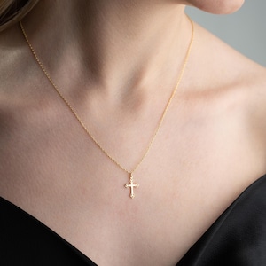 Gold Cross Necklace, Silver Cross Necklace, Cross Necklace for Women, 14K Solid Gold Cross Pendant, Tiny Dainty Cross, Christian Cross Gifts