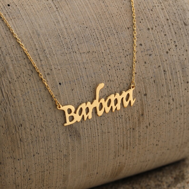 Name Plate Necklace, Christmas Gifts for Grandchildren, Winter Jewelry, Personalized Gifts for Her, 14K Solid Gold Name Necklace image 7
