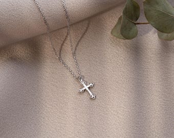 Dainty Gold Cross Necklace For Women, 925K Sterling Silver Cross Pendant, Tiny  White Gold Cross for Her, Christian Christmas Gifts