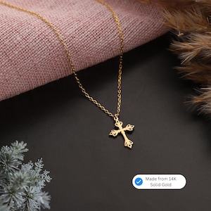 14K Solid Gold Cross Necklace, Dainty Cross Necklace for Women, White Gold Cross Pendant, Religious Jewelry Gifts, Christian Holiday Gift
