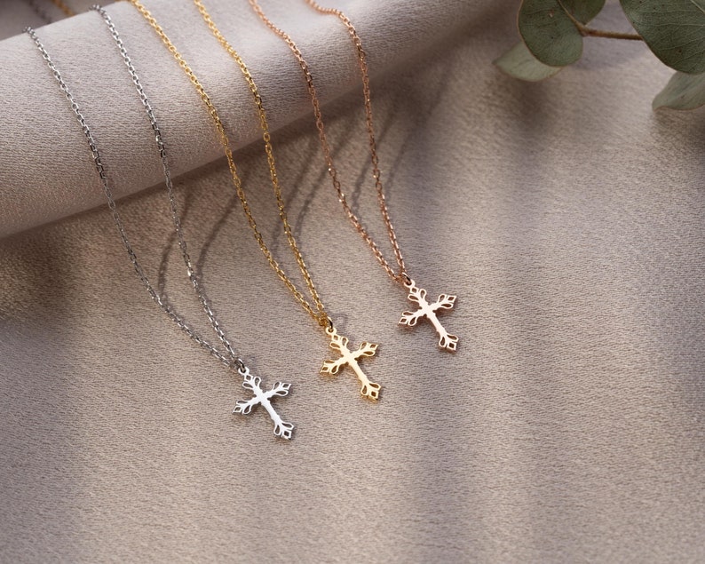 Cross Necklace Women, Gold Cross Necklace, Silver Cross Necklace, 14K Solid Gold Cross, Dainty Cross Necklace for Women, Gold Cross Pendant