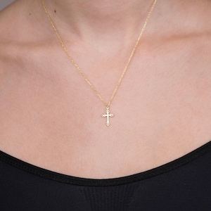 Women's Cross Necklace, 14K Solid Gold Dainty Cross Necklace, Small