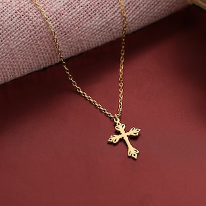Simple Sterling Silver Cross Necklace for Women, 14K Solid Gold Cross Pendant, Small Cross Necklace, Dainty Cross, Christian Jewelry for Her