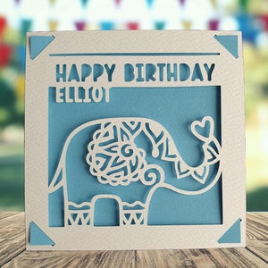 Carte personnalisée joyeux anniversaire éléphant, carte d'anniversaire pour amoureux des animaux, carte d'anniversaire zoo, carte d'anniversaire éléphant