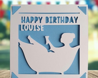 Biglietto di auguri personalizzato per il compleanno, biglietto di auguri per lei, biglietto di auguri per coccole, biglietto di auguri per gli amanti del bagno, regalo per il bagno