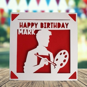 Carte de joyeux anniversaire personnalisée de l'artiste, carte d'anniversaire pour lui, carte d'anniversaire de peinture, carte d'anniversaire pour peintre, carte de bricolage