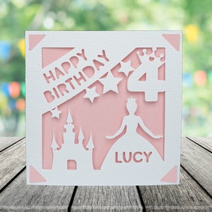 Princess Themed Kids Personalised Happy Birthday Papercut Card, Children's Princess Castle Card, Kid's Age Card, Magical Card, Birthday Gift