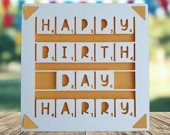 Scrabble Birthday Card, Scrabble Tiles Birthday Card, Happy Birthday Card for Him Her, Word Game Birthday Card