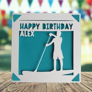 Carte personnalisée de joyeux anniversaire de paddleboard, carte d'anniversaire de sports nautiques, carte de paddle, carte d'anniversaire pour paddleboarder