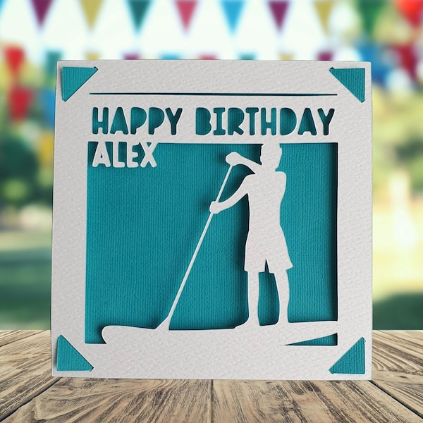 Paddleboarding Happy Birthday Personalised Papercut Card, Water sports Birthday Card, Paddleboard Card, Birthday Card for Paddleboarder