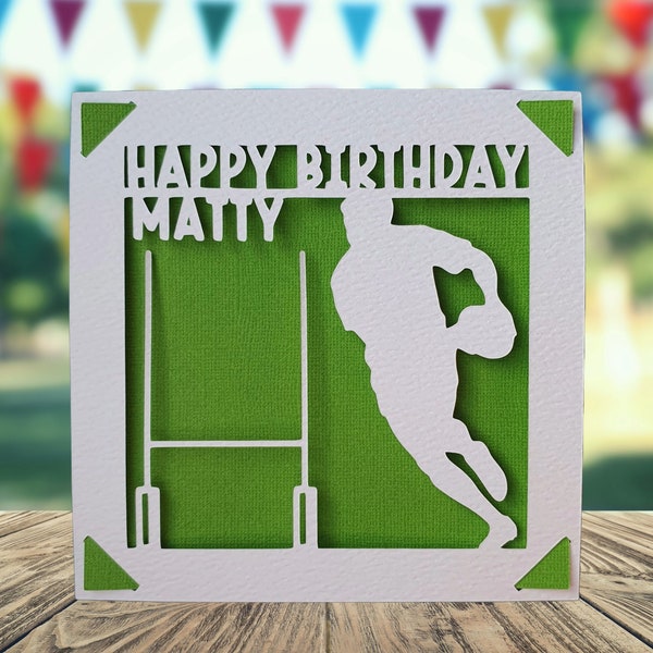 Carte d’anniversaire pour joueur de rugby, carte papercut personnalisée rugby joyeux anniversaire, carte de joyeux anniversaire pour lui, carte d’anniversaire de fan de rugby