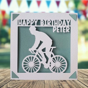 Radfahren alles Gute zum Geburtstag personalisierte Papierschnitt Karte, alles Gute zum Geburtstag für ihn sie, Fahrrad Geburtstagskarte, Geburtstagskarte für Radfahrer