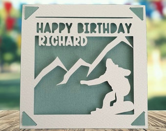 Snowboarder Happy Birthday Personalised Papercut Card, Happy Birthday Card for Him Her, Snowboarding Birthday Card, Snowsports Birthday Card