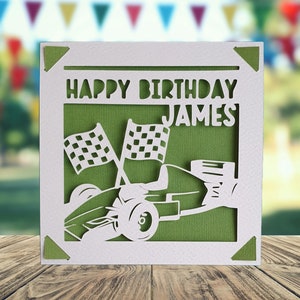 Carte personnalisée joyeux anniversaire Formule 1, carte d'anniversaire Formule 1, carte d'anniversaire voiture Grand Prix, carte d'anniversaire course automobile