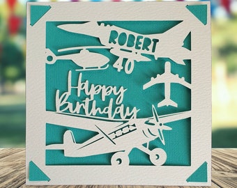 Plane Happy Birthday Personalised Papercut Card, Aircraft Happy Birthday Card, Plane Spotter Birthday Card, Aeroplane Birthday Card