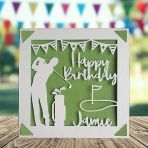 Golf Happy Birthday Personalised Papercut Card, Happy Birthday Card for Him Her, Golfing Birthday Card, Birthday Card for Golfer