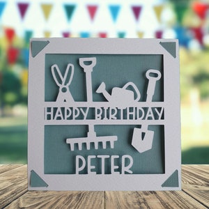 Personalisierte Garten alles Gute zum Geburtstag Papierschnitt Karte, alles Gute zum Geburtstag für Sie und Ihn, Geburtstagskarte für Gärtner