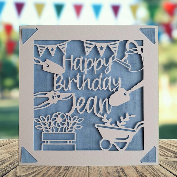 Gardening Happy Birthday Personalised Papercut Card, Happy Birthday Card for Him Her, Birthday Card for Gardener