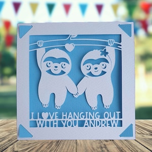 Biglietto di San Valentino con bradipi, biglietto personalizzato in carta ritagliata, biglietto di buon anniversario per lui e lei, biglietto per fidanzata e fidanzato, biglietto per moglie e marito