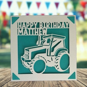 Landwirtschaft alles Gute zum Geburtstag personalisierte Papierschnitt Karte, alles Gute zum Geburtstag für Bauer, alles Gute zum Geburtstag, Landmann, Traktor-Geburtstagskarte