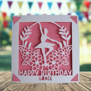 Dansen gelukkige verjaardag gepersonaliseerde papercutkaart, gelukkige verjaardagskaart voor haar hem, balletverjaardagskaart