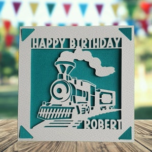 Personalised Birthday Card With a Train Paper Cut Steam 