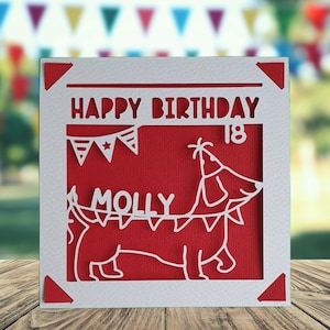 Worst hond gelukkige verjaardag gepersonaliseerde papercut kaart, teckel verjaardagskaart, verjaardagskaart voor hondenliefhebber, huisdier verjaardagskaart