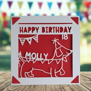 Sausage Dog Happy Birthday Personalised Papercut Card, Dachshund Birthday Card, Birthday Card for Dog Lover, Pet Birthday Card