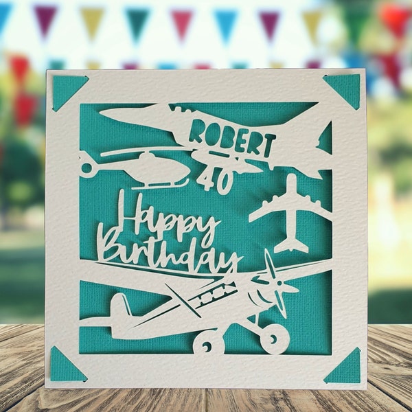 Plane Happy Birthday Personalised Papercut Card, Aircraft Happy Birthday Card, Plane Spotter Birthday Card, Aeroplane Birthday Card