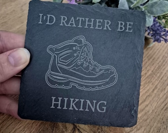 Hiking Slate Coaster, Engraved Hiking Boot Coaster, Personalised Hiker Gift, Birthday Gift for Walker, Engraved Walking Gift