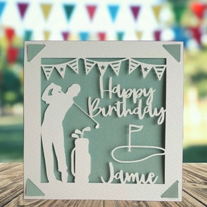 Golf Happy Birthday Personalised Papercut Card, Happy Birthday Card for Him Her, Golfing Birthday Card, Birthday Card for Golfer Teal