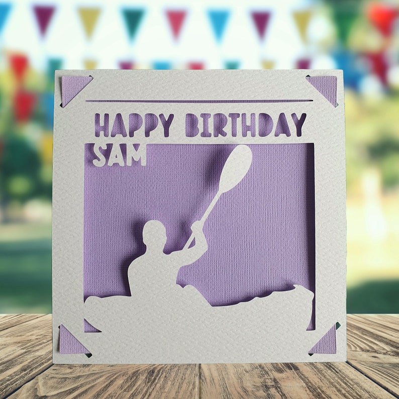 Kayaking Card Canoe Personalised Birthday Papercut Card, Water Sports Birthday Card ...