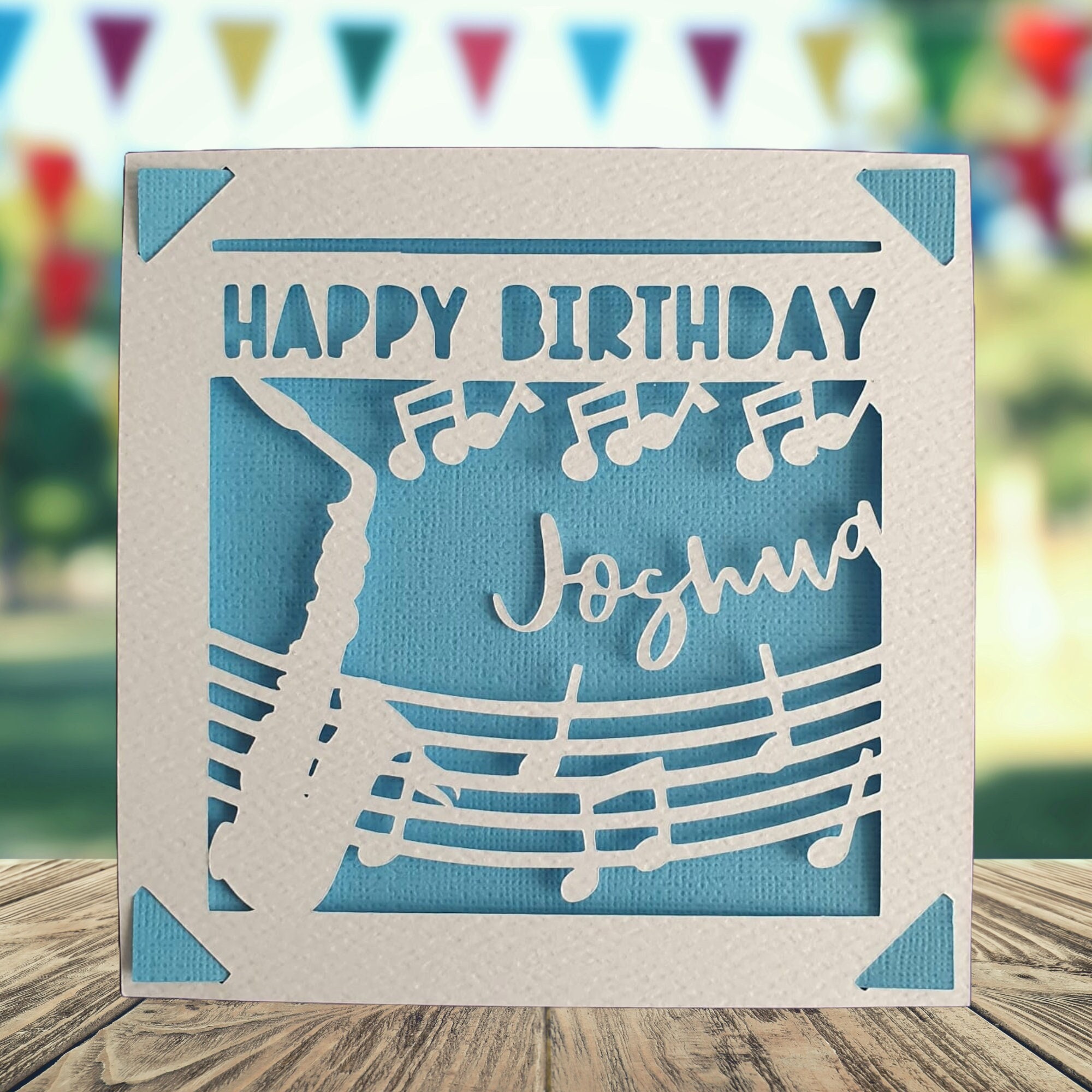 Saxophone Happy Birthday Personalised Papercut Card Happy Etsy