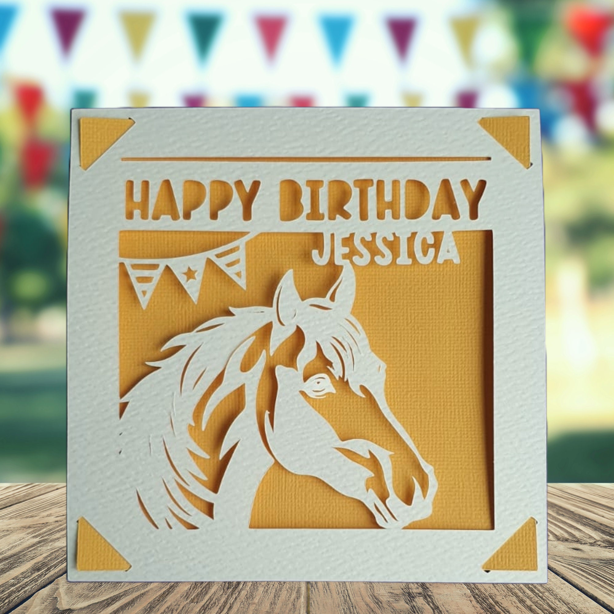 Biglietto d'auguri con cavallo nero, regali per amanti dei